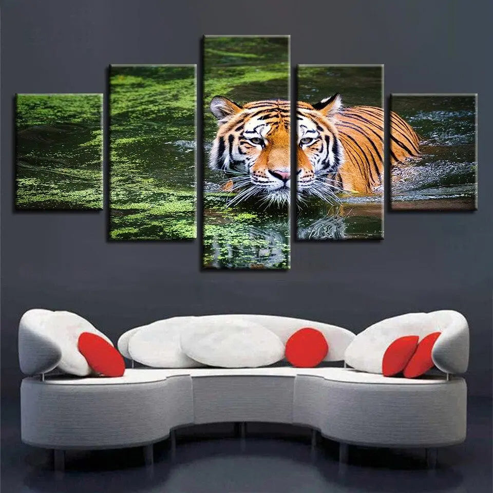 TIGER PAINTING SWIMMING IN SACRED RIVER Tiger-Universe