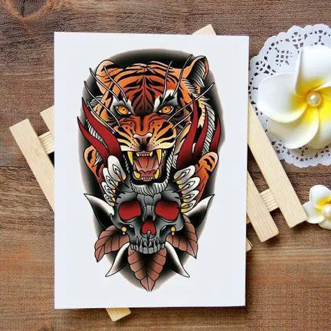 Black skull halloween skeleton temporary tattoo for men adults realistic  lion tiger wolf scary fake tattoo sticker forearm tatoo | Fruugo KR