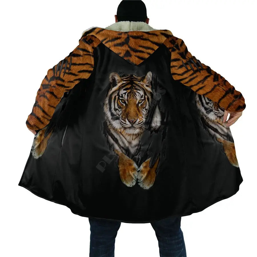 Tiger Print Coat - hooded cloak tiger stripes