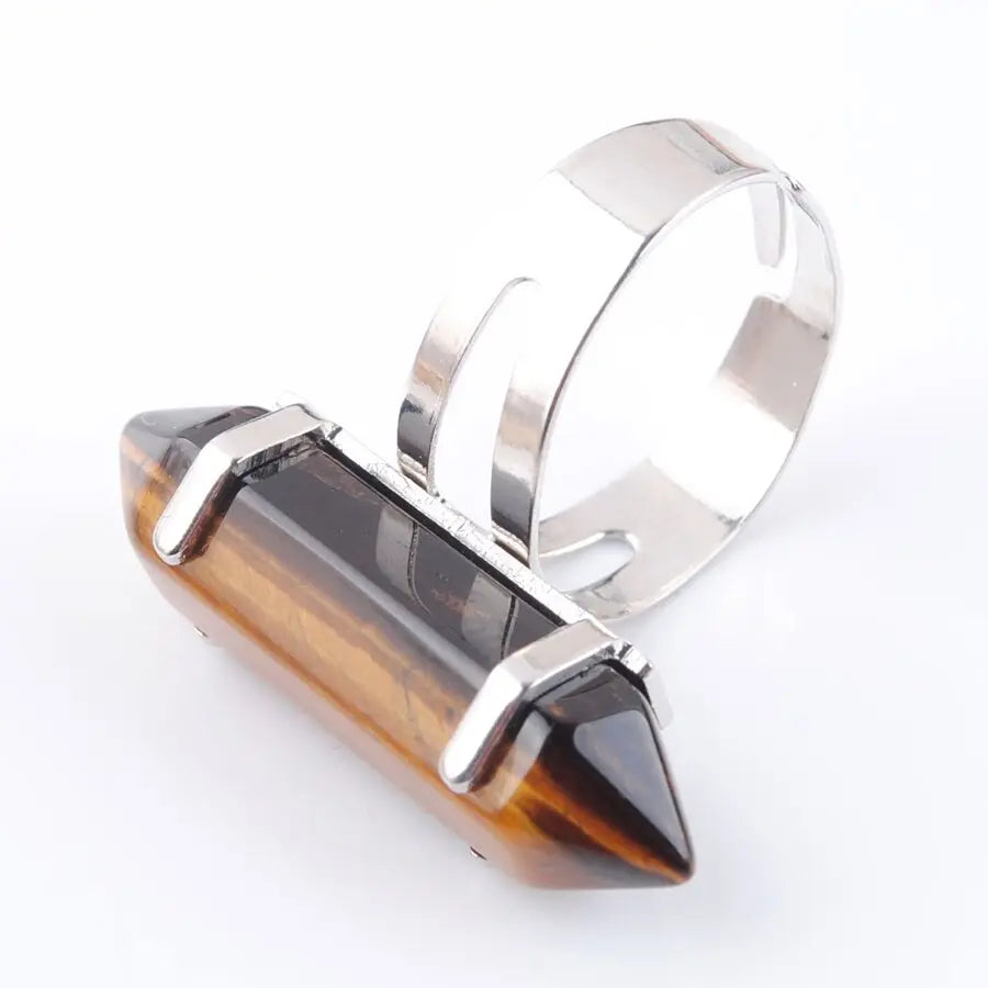 Tiger Eye Gemstone Ring Hexagon Tiger-Universe