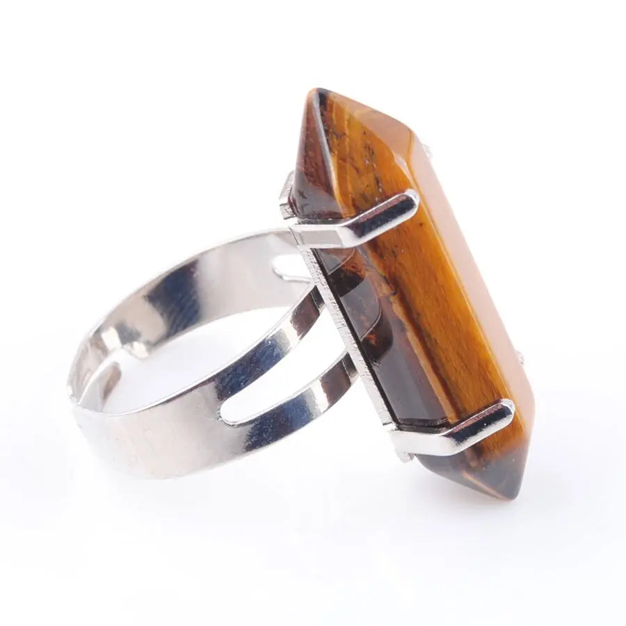 Tiger Eye Gemstone Ring Hexagon Tiger-Universe