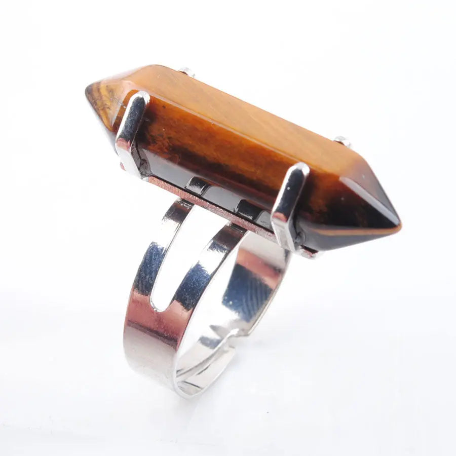 Tiger Eye Gemstone Ring Hexagon Tiger-Universe
