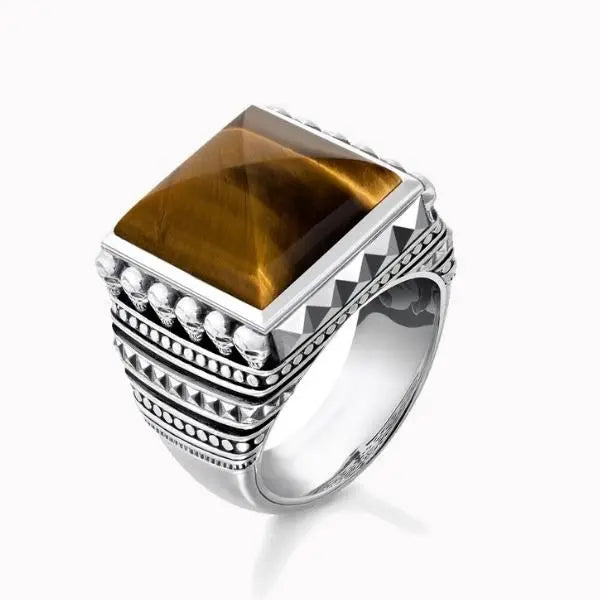 Tiger Eye Ring Mens Skull and Crossbones Tiger-Universe