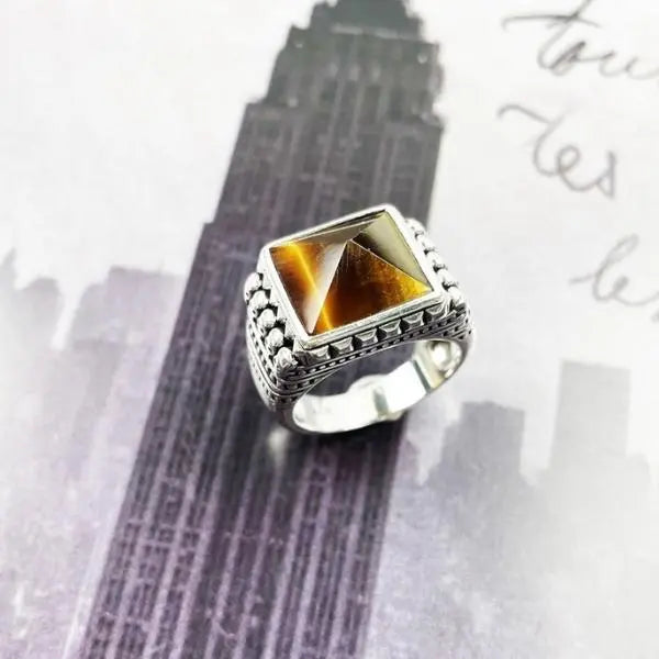 Tiger Eye Ring Mens Skull and Crossbones Tiger-Universe