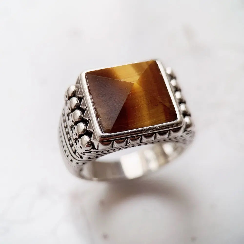 Tiger Eye Ring Mens Skull and Crossbones Tiger-Universe