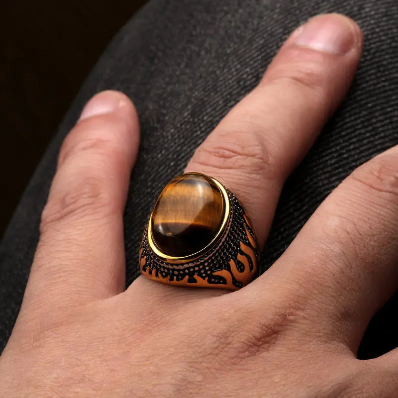 Men's Tiger's Eye Ring Crafted in India - Bold Strength | NOVICA