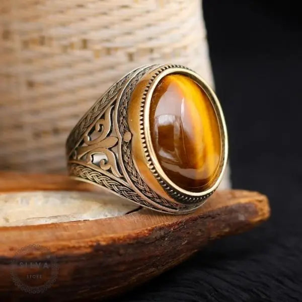 Tiger Eye Sterling Silver Ring "Lily Flowers" Tiger-Universe