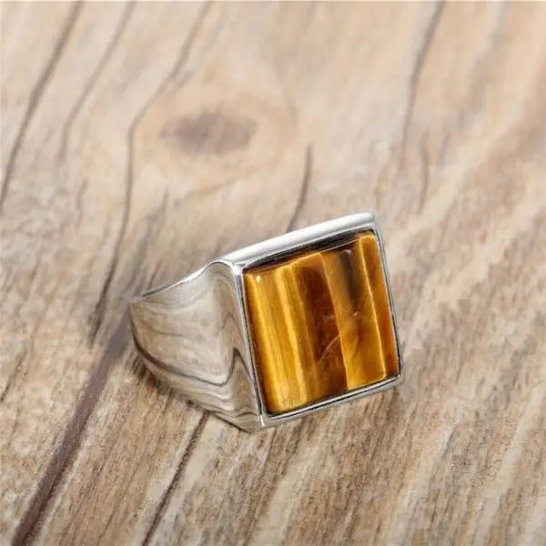 White gold tiger store eye ring