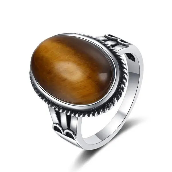 Tiger Eye Stone Silver Ring Tiger-Universe