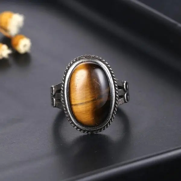 Tiger Eye Stone Silver Ring Tiger-Universe