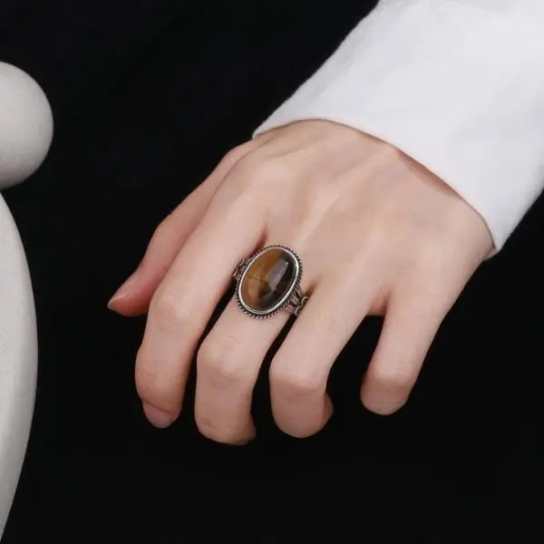 Tiger Eye Stone Silver Ring Tiger-Universe