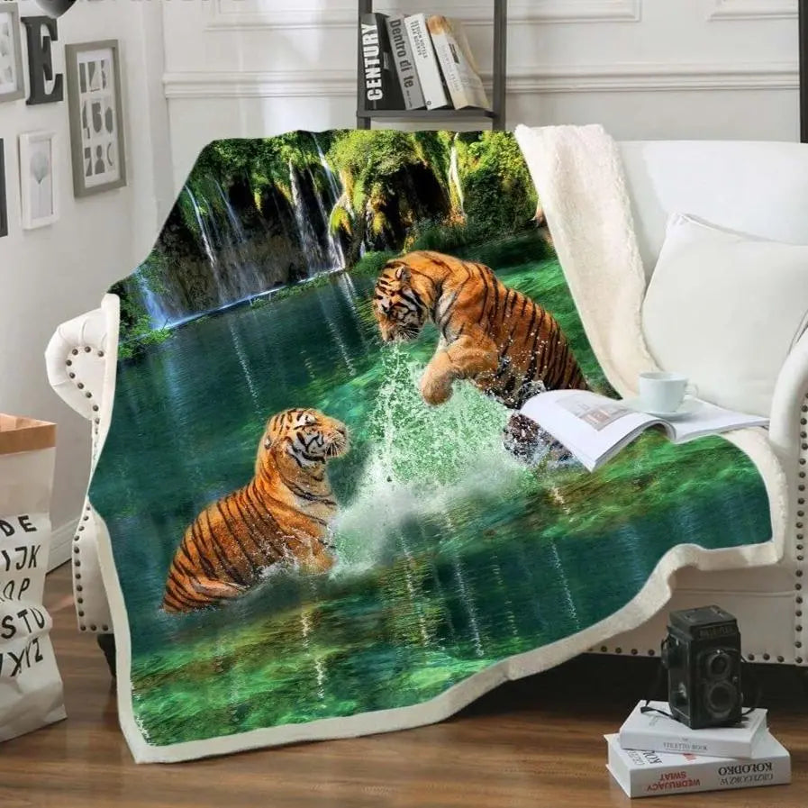 Tiger motif throw blanket by STEFANO RICCI