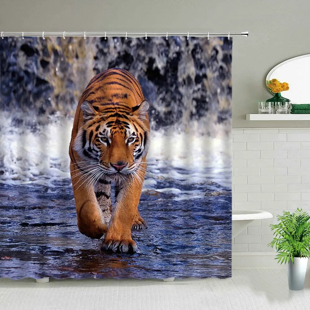 Tiger in Water Shower Curtain Tiger-Universe