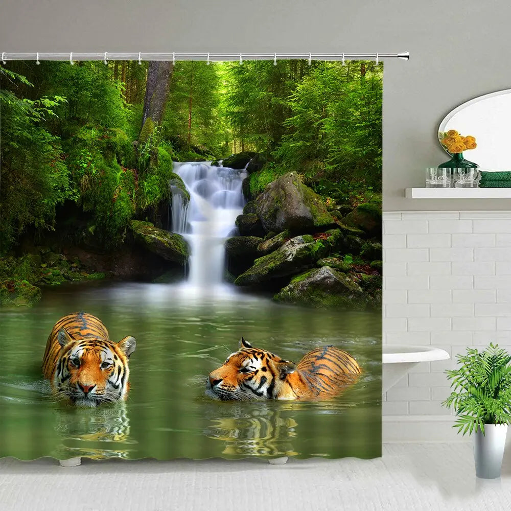 Tiger in Water Shower Curtain Tiger-Universe