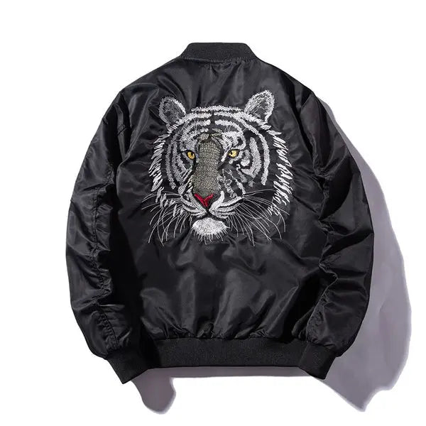 White Tiger Embroidered Bomber Jacket | Tiger-Universe