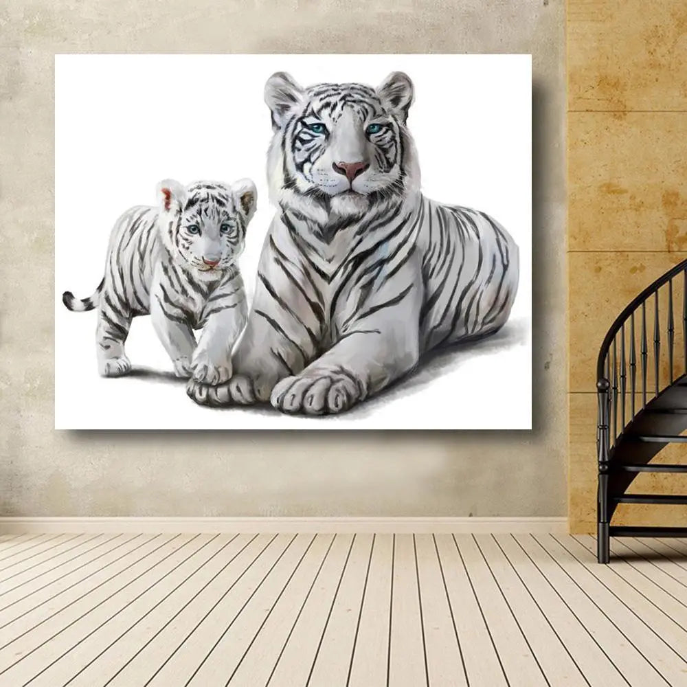 WHITE TIGER MOTHER & CUB PAINTING Tiger-Universe