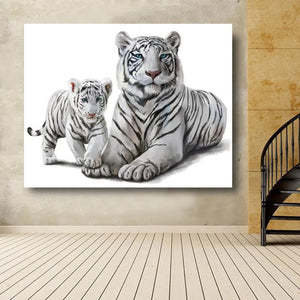 WHITE TIGER MOTHER & CUB PAINTING Tiger-Universe