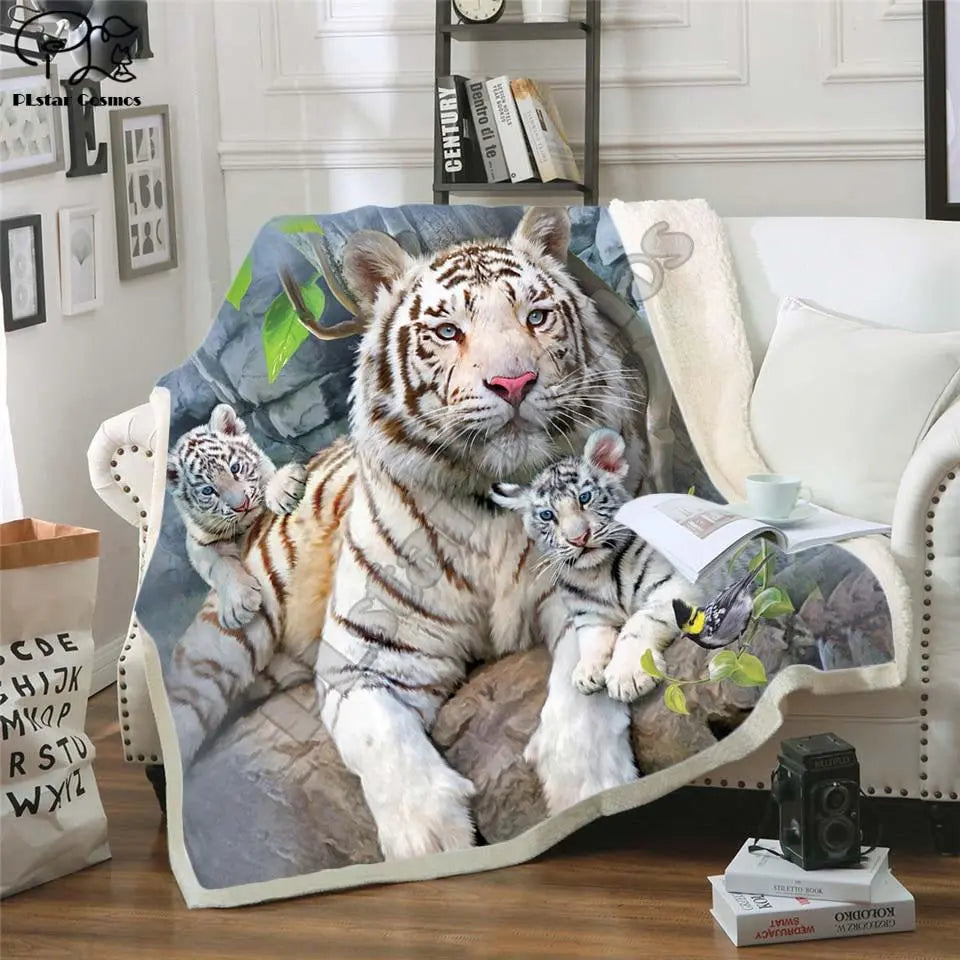 White Tiger Fleece Throw Blanket Tiger-Universe