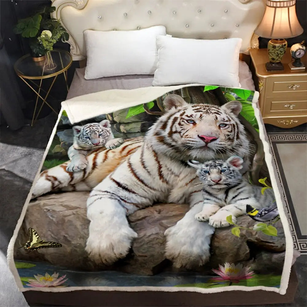 White Tiger Fleece Throw Blanket Tiger-Universe