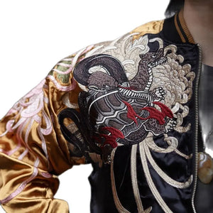 Yokosuka Streetwear Reversible Jackets Coats Black dragon White tiger Phoenix Suzaku Snake turtle Chinese mythical beasts  New Tiger-Universe